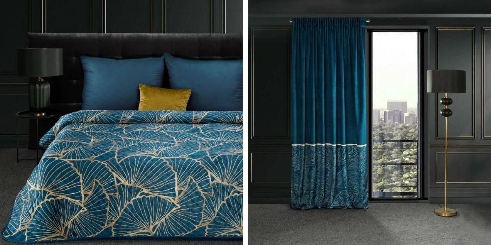Niebieskie dodatki do nowoczesnej sypialni 